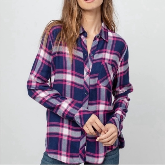 RAILS Sun Navy Blue Pink White Flannel Button Down Shirt Sz S - Picture 13 of 13